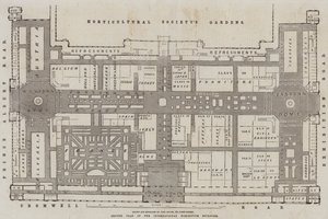 Grondplan van het gebouw van de Internationale Tentoonstelling door John Dower